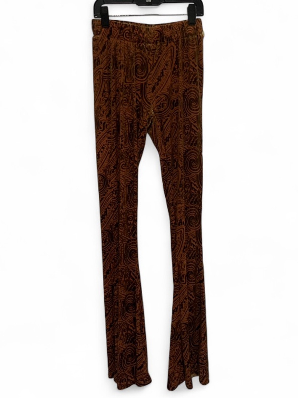 Earthbound Boho Velvet Brown Patterned Stretch Flare Pants